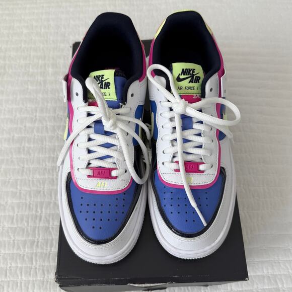 EUC in Box Nike AirForce 1 Shadow Sneakers White Sapphire Barely Volt Women 7.5 - Picture 5 of 9